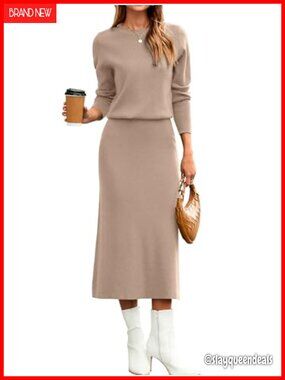 Womens 2 Piece Knit Sweater Dress & Midi Skirt Set Long Sleeve Travel Outfit